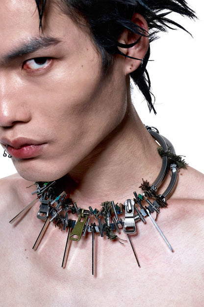 Fifth Element Spike Pendant -  durable stainless steel jewelry - Futuristic Spike Pendant Necklace with Double Layer Chains - View 5