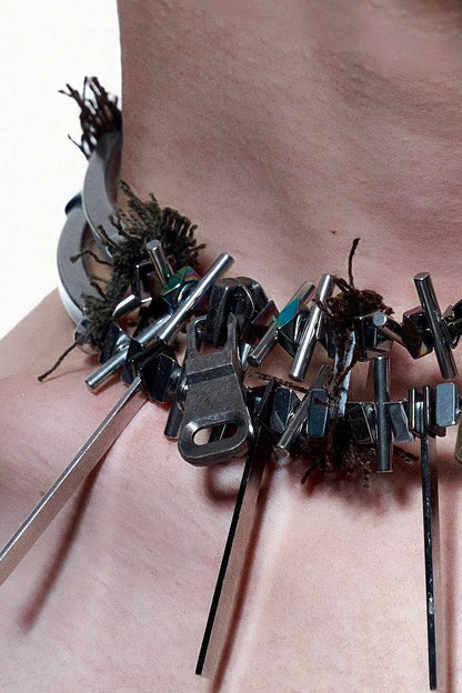 Fifth Element Spike Pendant -  futuristic necklace - Futuristic Spike Pendant Necklace with Double Layer Chains - View 6