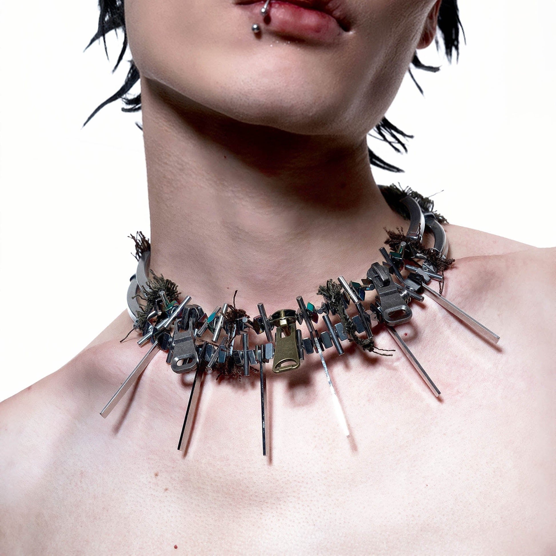 Fifth Element Spike Pendant - spike pendant - Futuristic Spike Pendant Necklace with Double Layer Chains - View 2