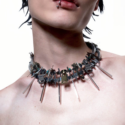 Fifth Element Spike Pendant - spike pendant - Futuristic Spike Pendant Necklace with Double Layer Chains - View 2