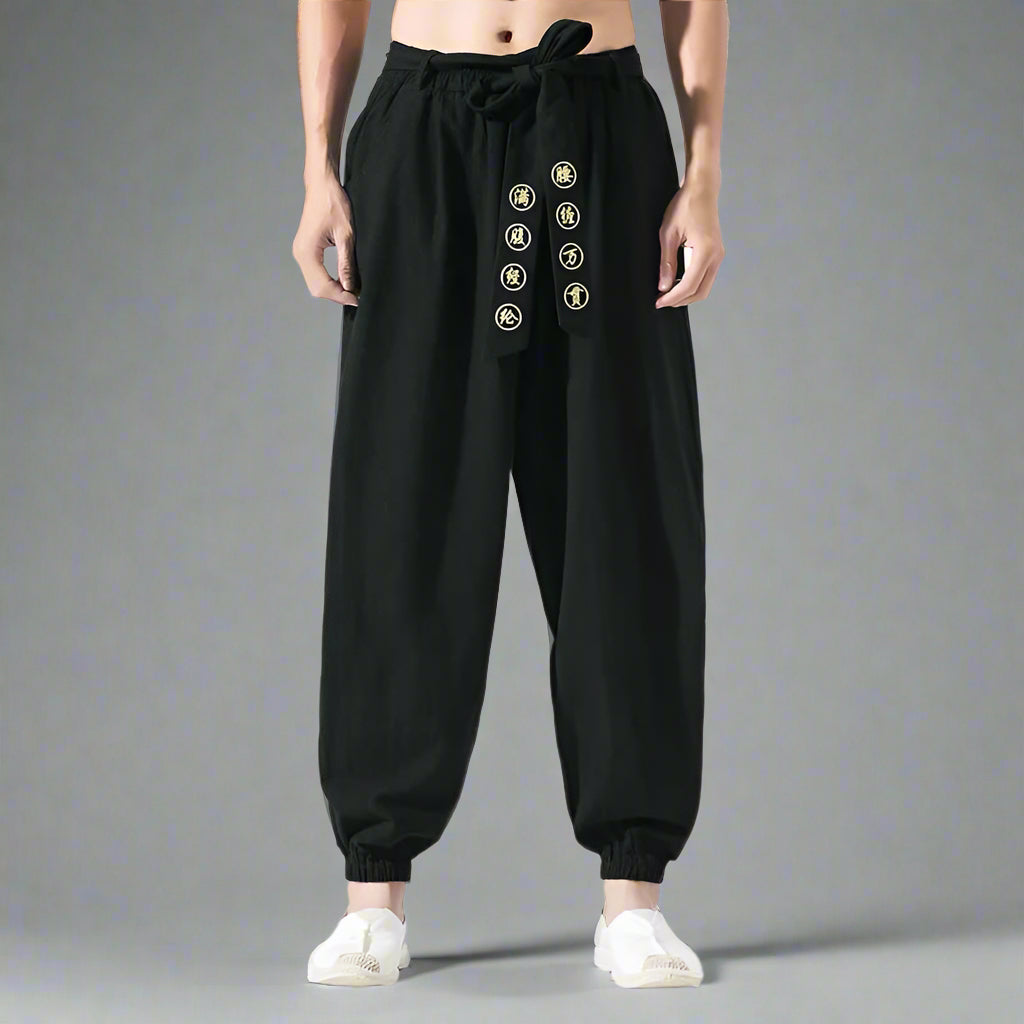 Flowy Boho-Inspired Pants -  calf-length fashion - Chic Boho Hakama Style Pants for Comfort and Style - View 3
