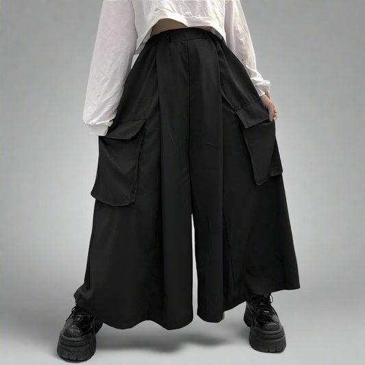 Flowy Hakama-Inspired Trousers - hakama pants - Contemporary Hakama-Inspired Wide Leg Trousers - Main view