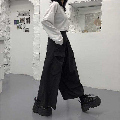 Flowy Hakama-Inspired Trousers -  Harajuku style trousers - Contemporary Hakama-Inspired Wide Leg Trousers - View 4