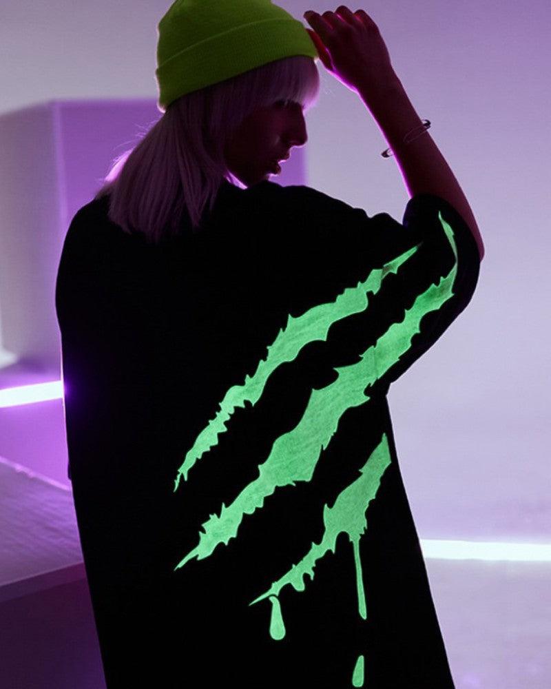Fluorescent Claw Scratch Tech Tee - unisex techwear t-shirt - Fluorescent Claw Scratch Tech Tee for Urban Wear - View 2