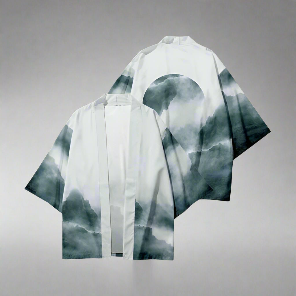 Foggy Peaks Kimono -  mountain print cardigan - Foggy Peaks Kimono - Stylish Unisex Haori Cardigan - View 6