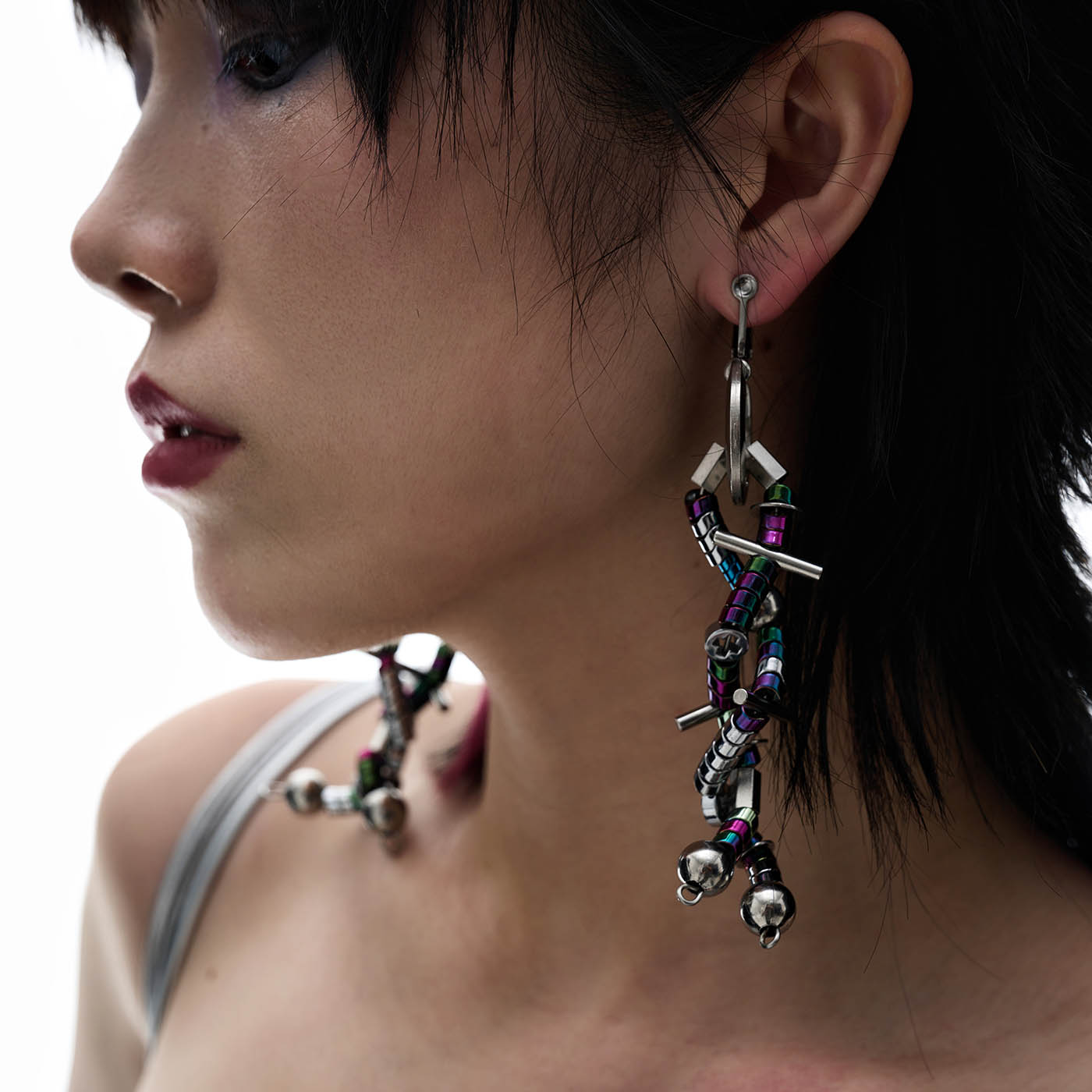 Funky Doomsday Disco Ear Clips - mechanical aesthetic earrings - Unique Funky Doomsday Disco Ear Clips for Creative Style - View 2