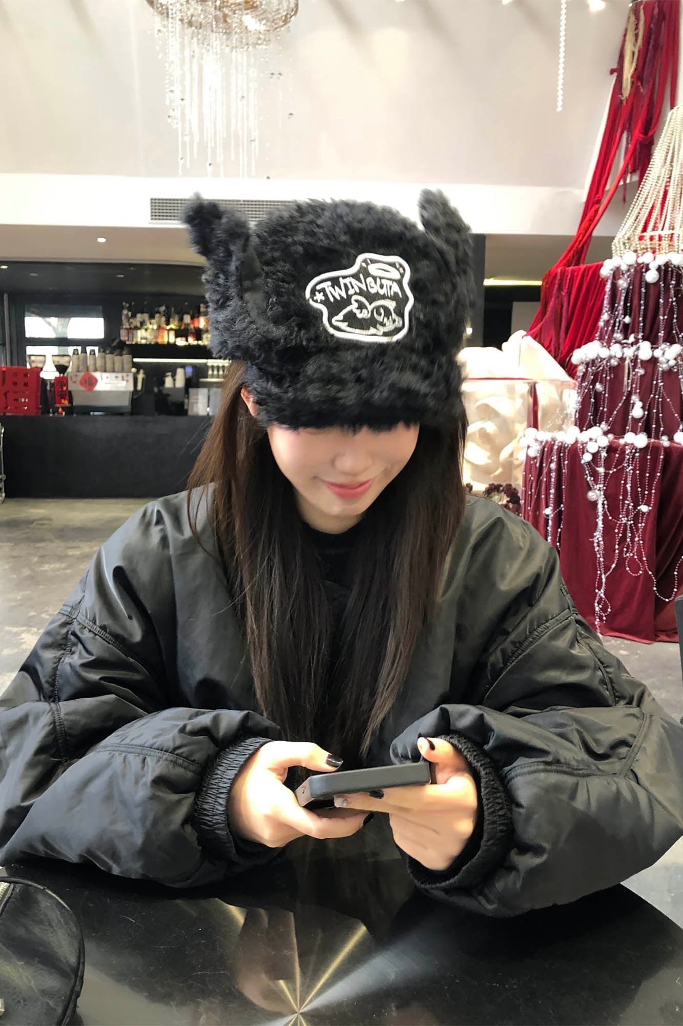 Furry Ear Embroidered Black Cap -  adjustable fur cap - Furry Ear Embroidered Black Cap for Unique Style - View 10