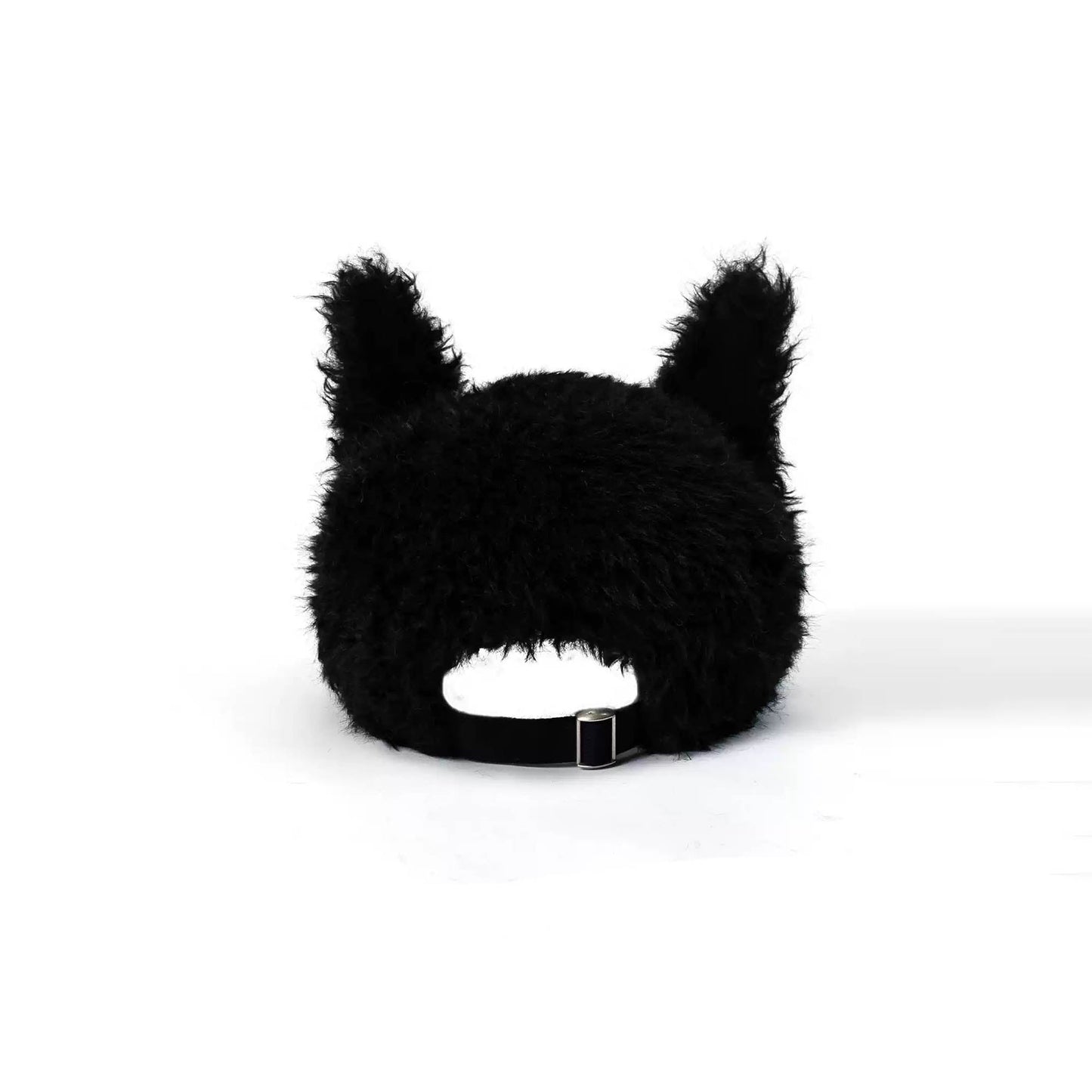 Furry Ear Embroidered Black Cap -  adjustable fur cap - Furry Ear Embroidered Black Cap for Unique Style - View 3