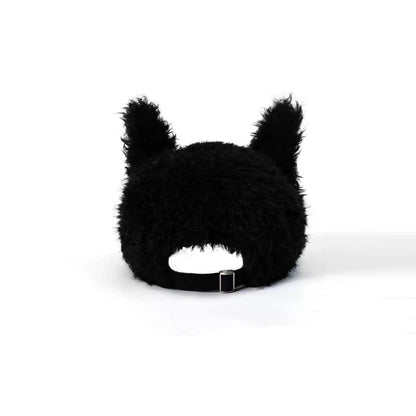 Furry Ear Embroidered Black Cap -  adjustable fur cap - Furry Ear Embroidered Black Cap for Unique Style - View 3