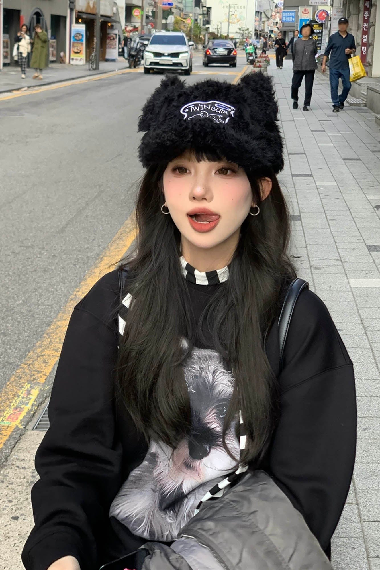 Furry Ear Embroidered Black Cap -  black cap - Furry Ear Embroidered Black Cap for Unique Style - View 11