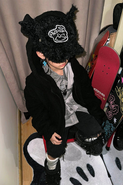 Furry Ear Embroidered Black Cap -  embroidered hat - Furry Ear Embroidered Black Cap for Unique Style - View 13