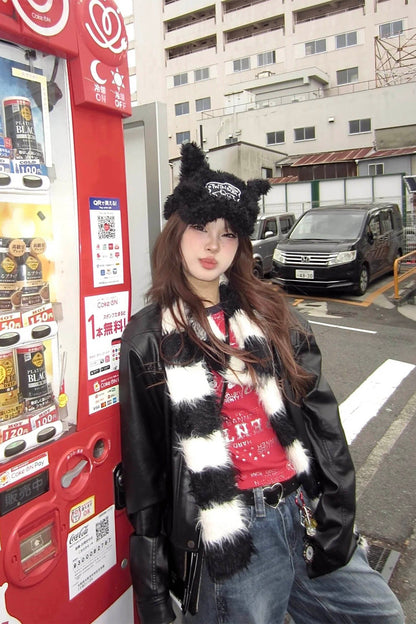 Furry Ear Embroidered Black Cap -  shearling cap - Furry Ear Embroidered Black Cap for Unique Style - View 14