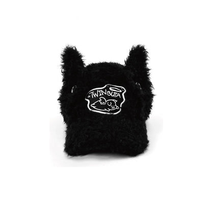 Furry Ear Embroidered Black Cap - whimsical statement cap - Furry Ear Embroidered Black Cap for Unique Style - View 2