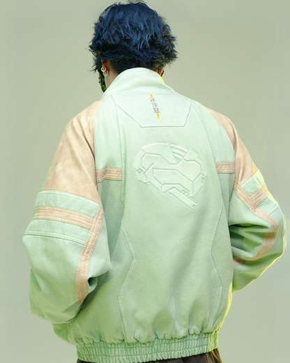 Futuristic 3D Patchwork Jacket - techwear jacket - Cyan Techwear Jacket with Concealed Hood - View 2