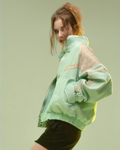 Futuristic 3D Patchwork Jacket - techwear jacket - Cyan Techwear Jacket with Concealed Hood - View 8
