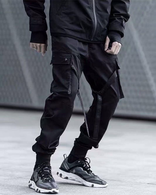 Futuristic Black Ribbon Cargo Pants - cargo pants - Futuristic Black Ribbon Cargo Pants for Adventurers - Main view