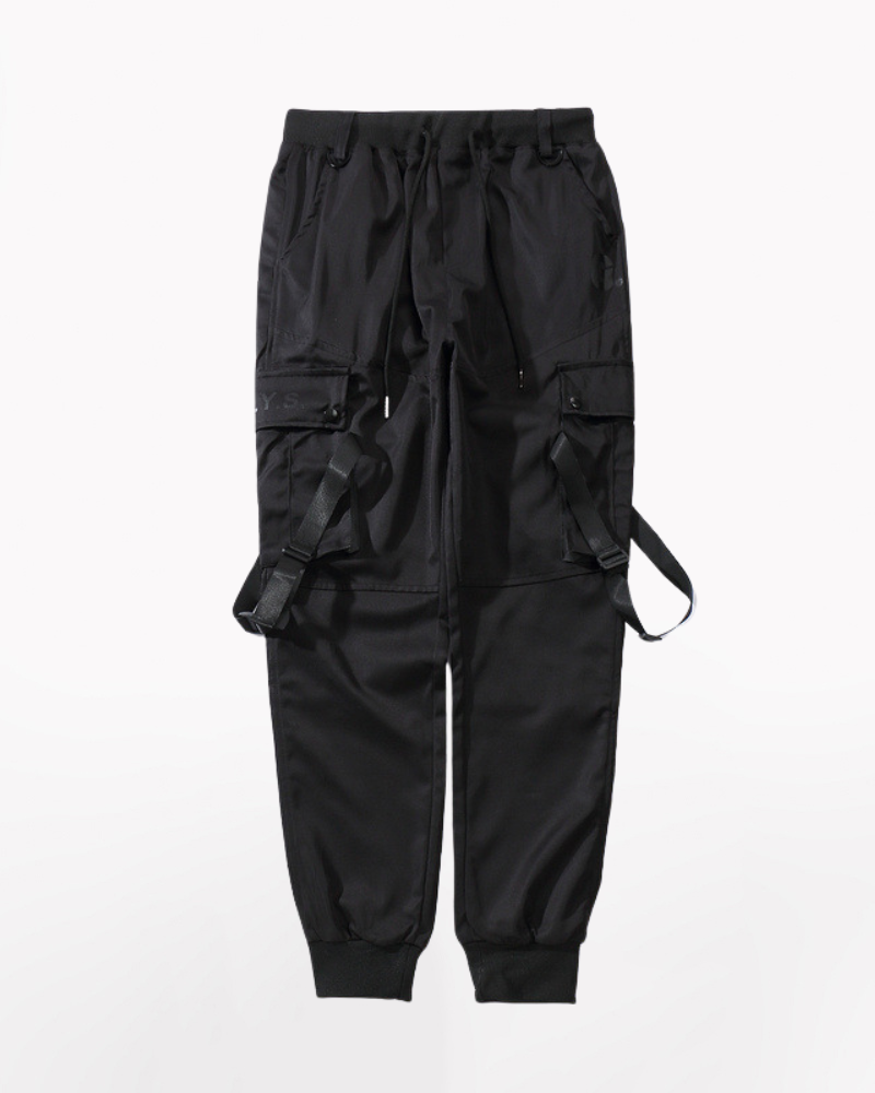 Futuristic Black Ribbon Cargo Pants -  machine washable cargo pants - Futuristic Black Ribbon Cargo Pants for Adventurers - View 4
