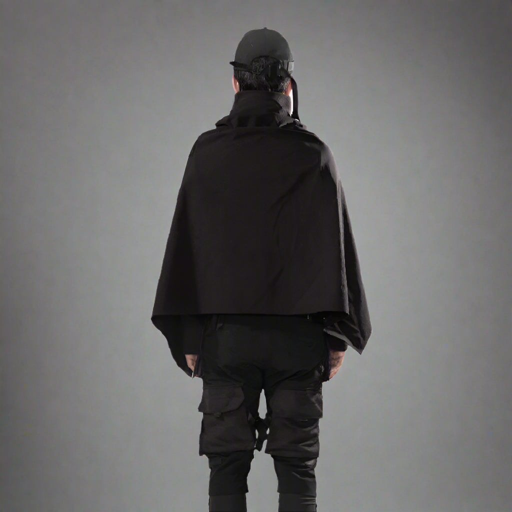 Futuristic Black Samurai Cloak -  cyberpunk style - Futuristic Black Samurai Cloak for Techwear Style - View 3