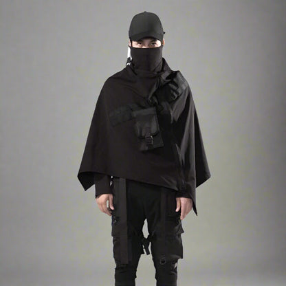 Futuristic Black Samurai Cloak - samurai cloak - Futuristic Black Samurai Cloak for Techwear Style - View 2
