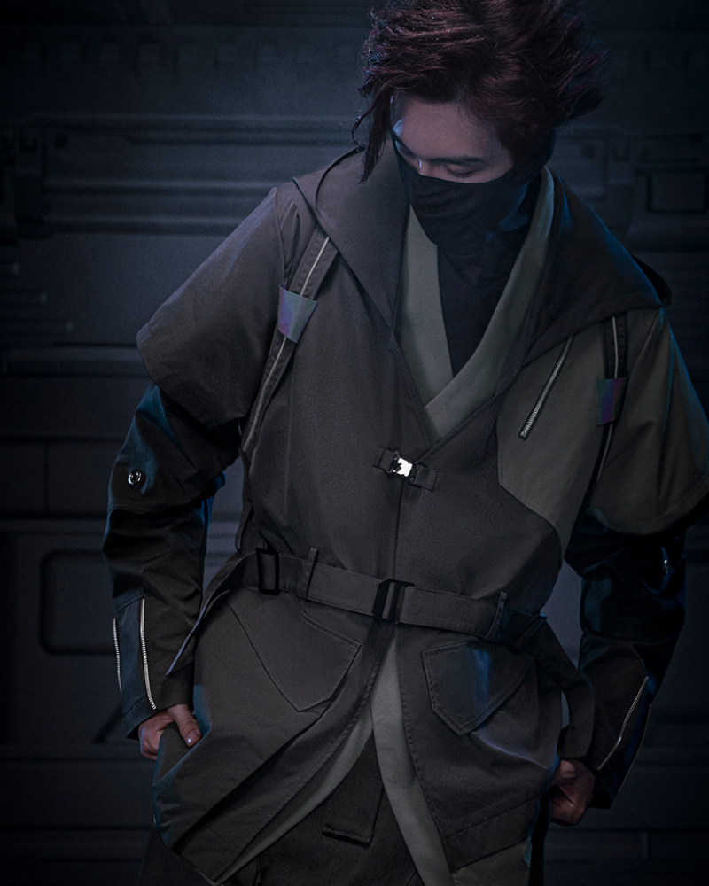 Futuristic Blade Shadow Coat -  cyberpunk style - Futuristic Blade Shadow Coat: Techwear Inspired Design - View 4