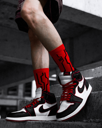 Futuristic Circuit Design Socks - breathable socks - Mid-calf Cyberpunk Circuit Design Socks in Neon Colors - View 9
