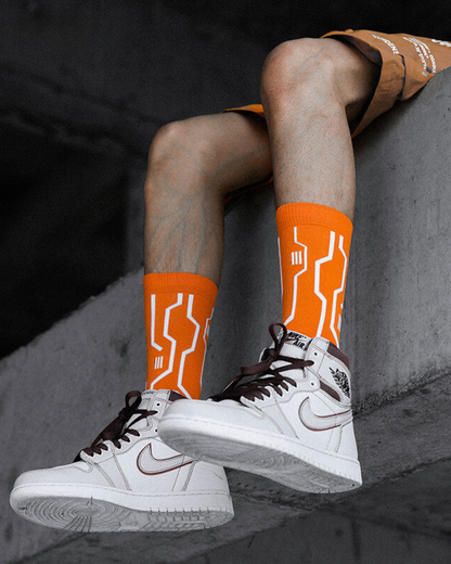 Futuristic Circuit Design Socks -  fashion socks - Mid-calf Cyberpunk Circuit Design Socks in Neon Colors - View 13