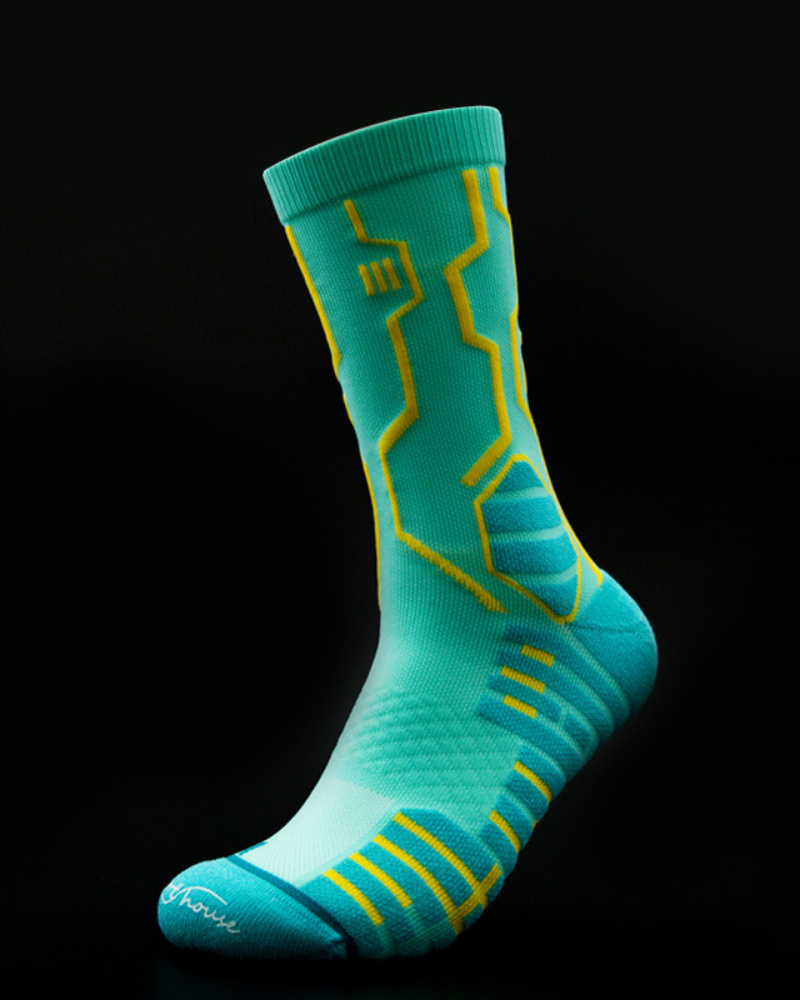 Futuristic Circuit Design Socks -  long-lasting socks - Mid-calf Cyberpunk Circuit Design Socks in Neon Colors - View 14