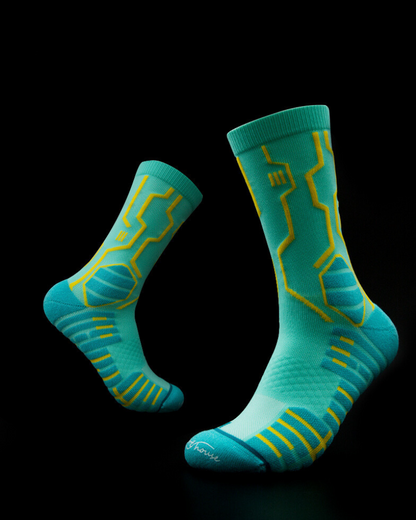 Futuristic Circuit Design Socks -  neon socks - Mid-calf Cyberpunk Circuit Design Socks in Neon Colors - View 15
