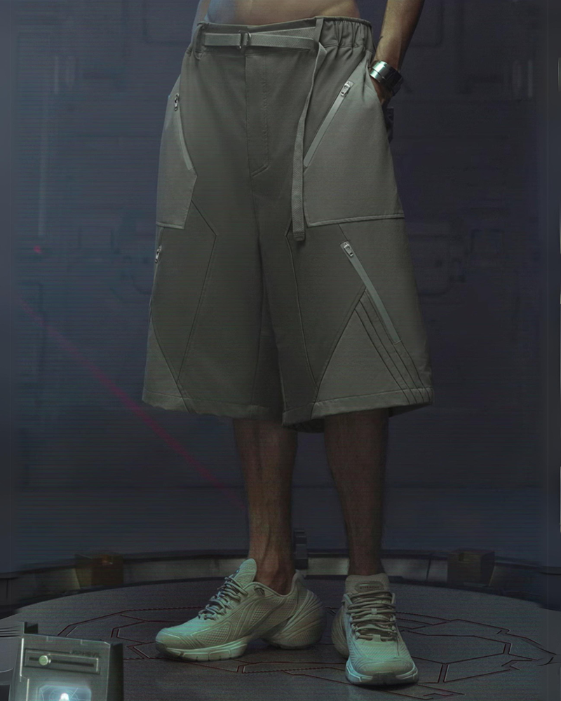 Futuristic Cyberpunk Suit Shorts - cyberpunk shorts - Futuristic Cyberpunk Suit Shorts with Eight Pockets - Main view