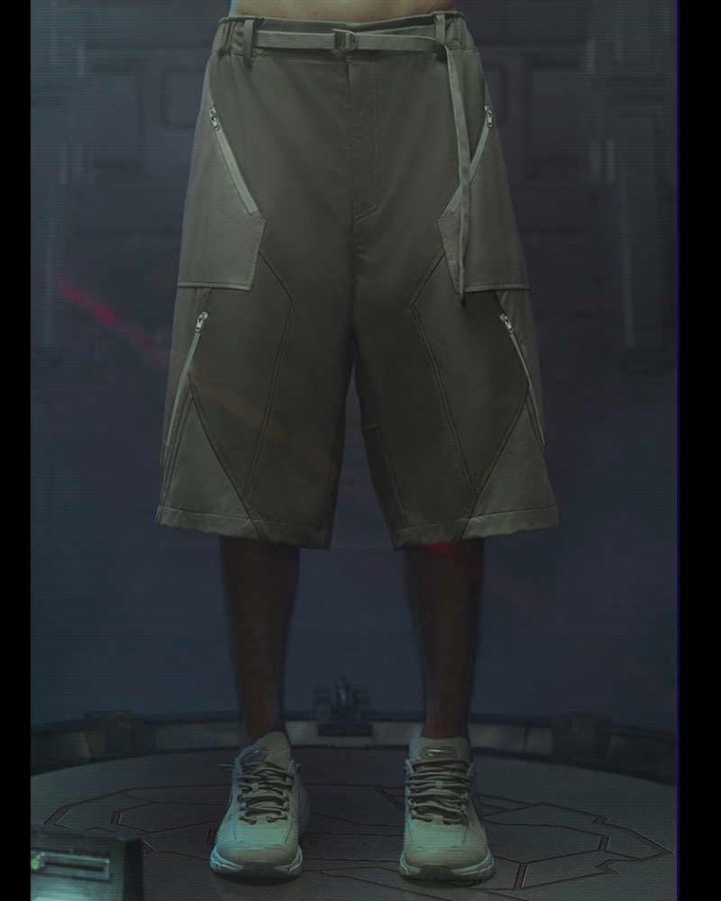 Futuristic Cyberpunk Suit Shorts -  fashion shorts - Futuristic Cyberpunk Suit Shorts with Eight Pockets - View 4