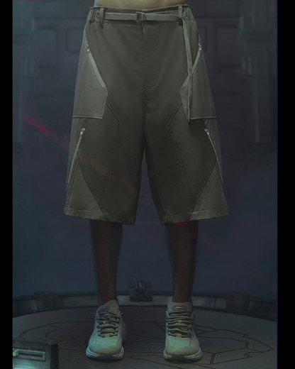Futuristic Cyberpunk Suit Shorts -  fashion shorts - Futuristic Cyberpunk Suit Shorts with Eight Pockets - View 4