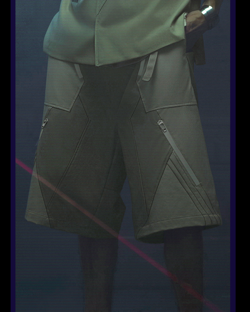 Futuristic Cyberpunk Suit Shorts -  magnetic gray shorts - Futuristic Cyberpunk Suit Shorts with Eight Pockets - View 5