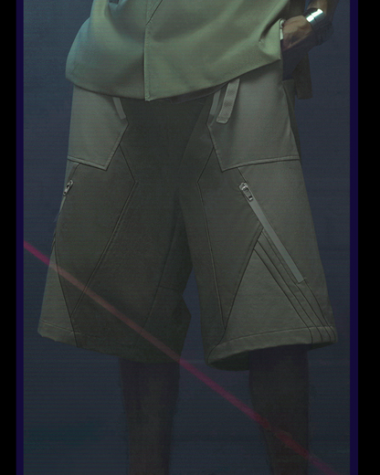 Futuristic Cyberpunk Suit Shorts -  magnetic gray shorts - Futuristic Cyberpunk Suit Shorts with Eight Pockets - View 5