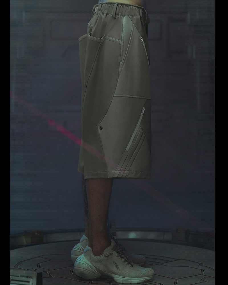 Futuristic Cyberpunk Suit Shorts - stylish techwear - Futuristic Cyberpunk Suit Shorts with Eight Pockets - View 2