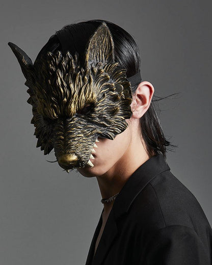 Futuristic Half-Face Wolf Mask -  golden silver mask - Futuristic Half-Face Wolf Mask for Techwear Style - View 4