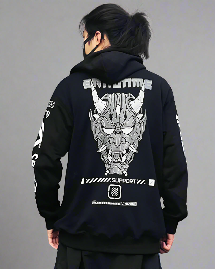 Futuristic Hannya Ninja Hoodie - black hoodie - Futuristic Hannya Ninja Hoodie for Urban Style - Main view