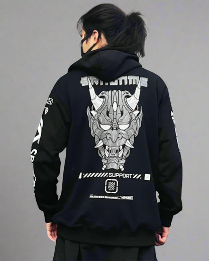 Futuristic Hannya Ninja Hoodie - black hoodie - Futuristic Hannya Ninja Hoodie for Urban Style - Main view