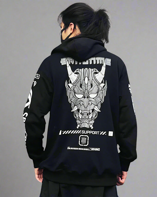 Futuristic Hannya Ninja Hoodie - black hoodie - Futuristic Hannya Ninja Hoodie for Urban Style - Main view