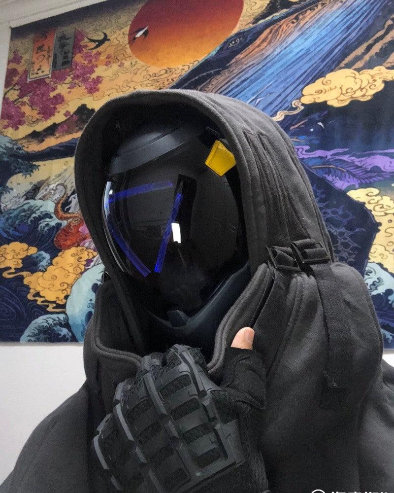 Futuristic Helmet Mask - Stealthy Style -  black mask - Stealthy Black Futuristic Helmet Mask for Techwear Style - View 4
