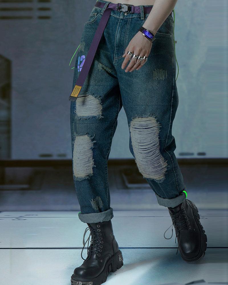 Futuristic Laser-Cut Denim Cargo -  comfortable denim - Futuristic Laser-Cut Denim Cargo Pants for Stylish Comfort - View 3