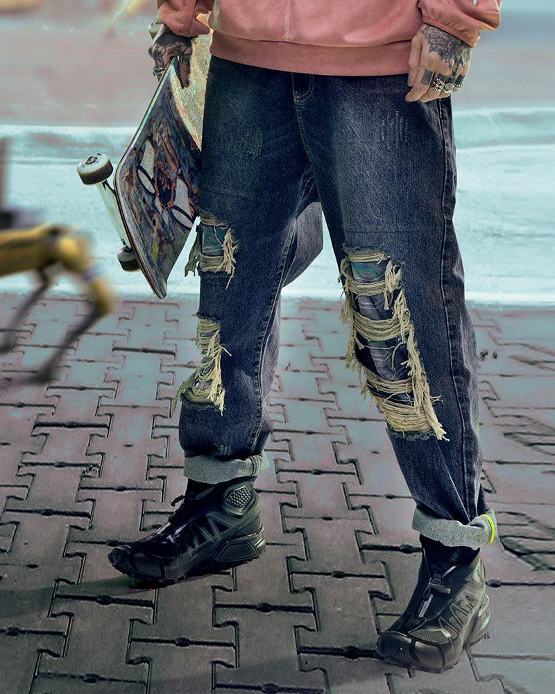 Futuristic Laser-Cut Denim Cargo - denim cargo - Futuristic Laser-Cut Denim Cargo Pants for Stylish Comfort - Main view