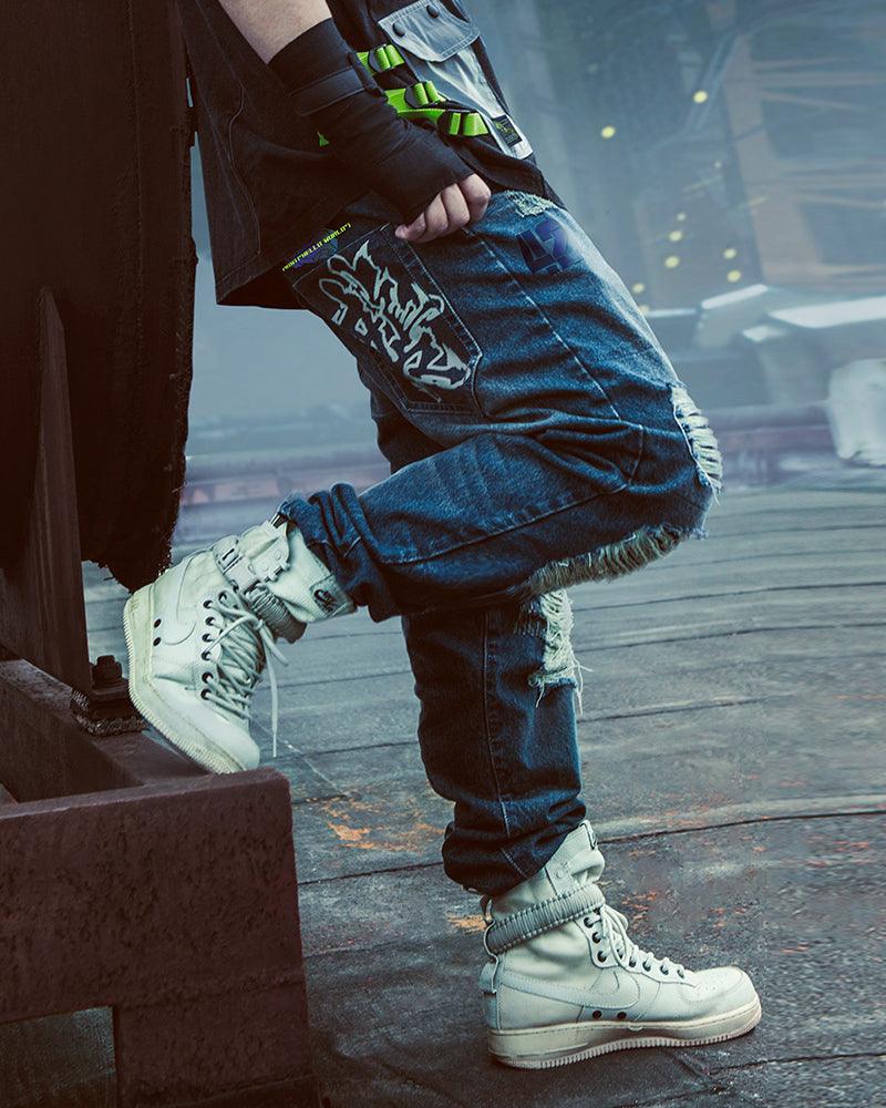 Futuristic Laser-Cut Denim Cargo -  futuristic - Futuristic Laser-Cut Denim Cargo Pants for Stylish Comfort - View 13