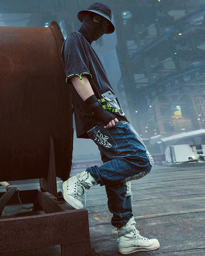 Futuristic Laser-Cut Denim Cargo -  futuristic - Futuristic Laser-Cut Denim Cargo Pants for Stylish Comfort - View 5
