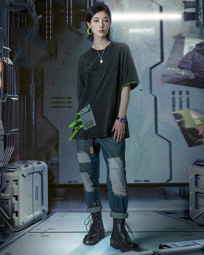 Futuristic Laser-Cut Denim Cargo -  ninja inspired clothing - Futuristic Laser-Cut Denim Cargo Pants for Stylish Comfort - View 6