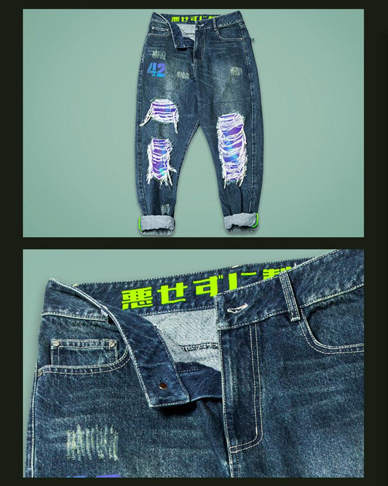 Futuristic Laser-Cut Denim Cargo -  streetwear - Futuristic Laser-Cut Denim Cargo Pants for Stylish Comfort - View 15