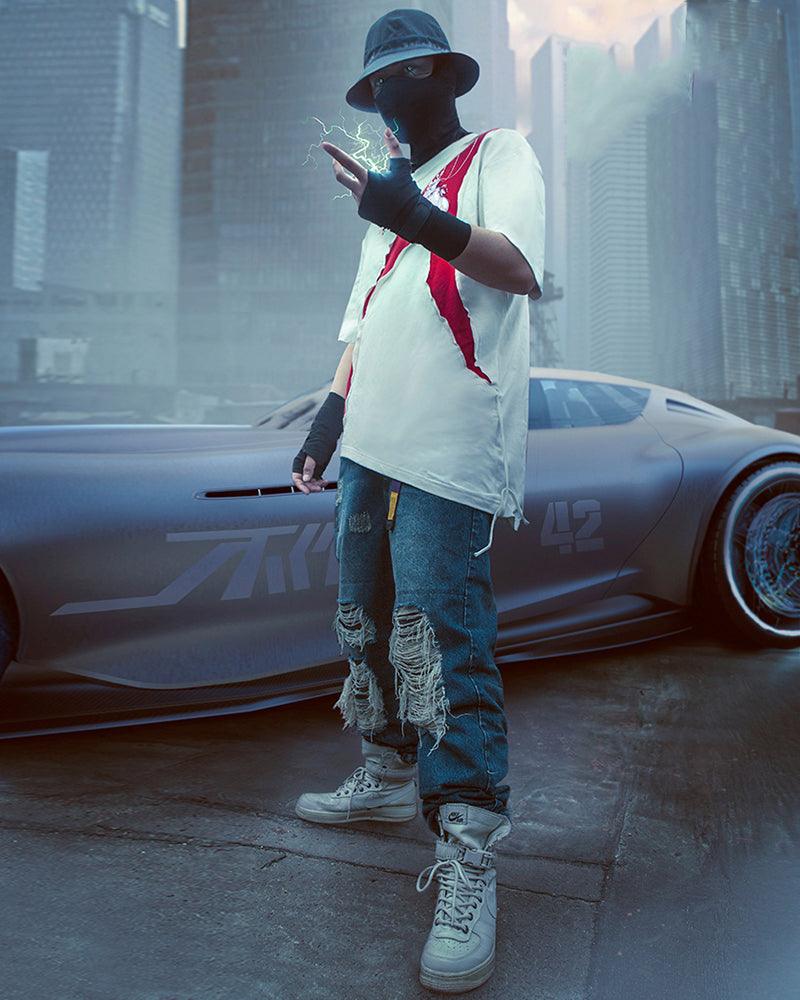 Futuristic Laser-Cut Denim Cargo -  techwear - Futuristic Laser-Cut Denim Cargo Pants for Stylish Comfort - View 8