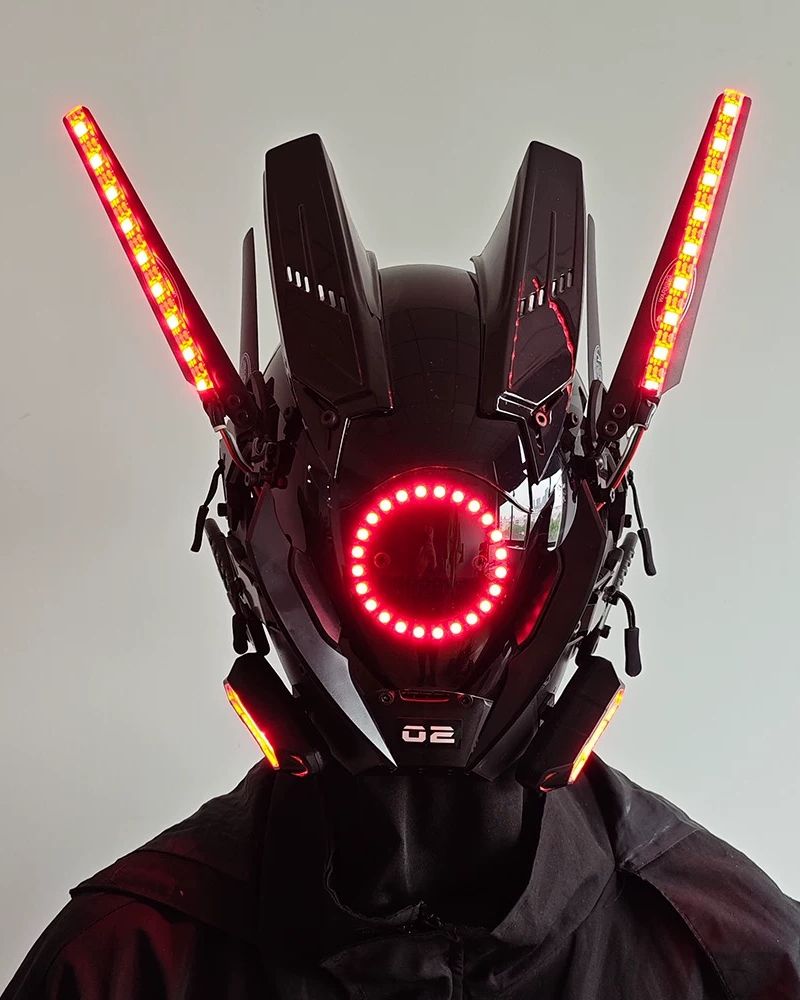 Futuristic LED Cyber Helmet -  customizable helmet - Futuristic Cyberpunk LED Helmet with Custom Colors - View 3