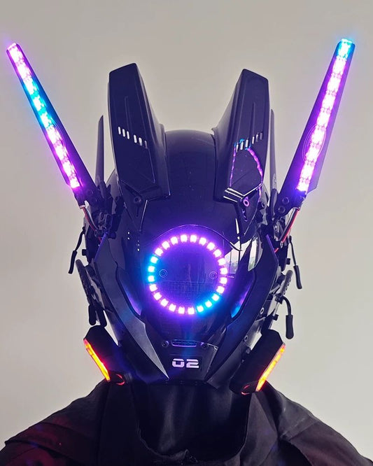 Futuristic LED Cyber Helmet - cyber helmet - Futuristic Cyberpunk LED Helmet with Custom Colors - Main view