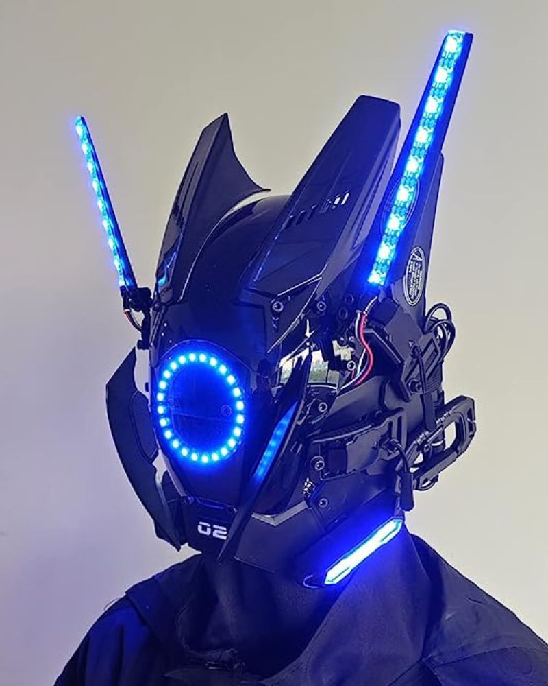 Futuristic LED Cyber Helmet -  halloween costume accessory - Futuristic Cyberpunk LED Helmet with Custom Colors - View 6