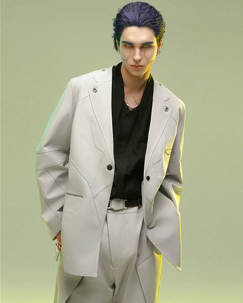 Futuristic Magnetic Buckle Suit -  gray - Futuristic Magnetic Buckle Techwear Jacket - View 6